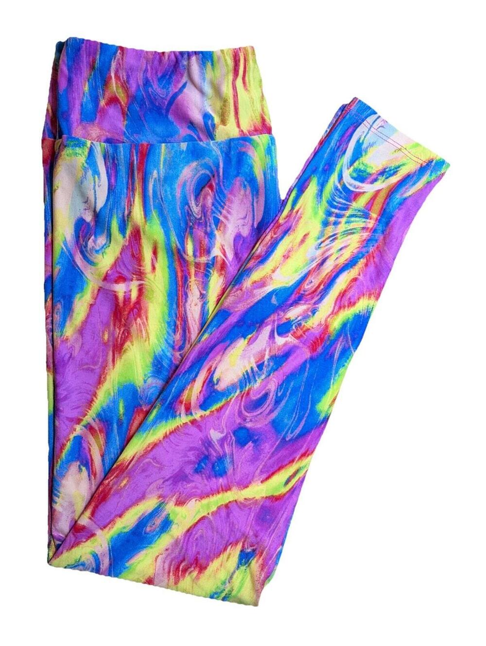 New LuLaRoe Pastel Psychedelic Multicolor Marble Swirl Leggings Size OS (2-10)